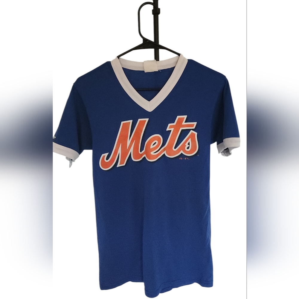 Vintage V neck Ringer NY Mets Short Sleeve Tee